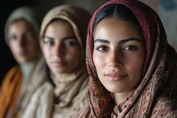 Cultural Berber women in vibrant traditional Maghreb dresses