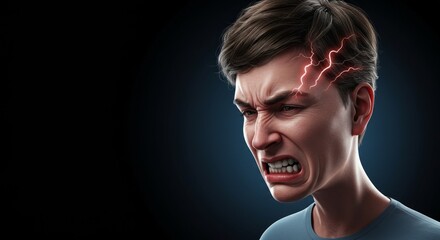 Intense Headache and Neurological Pain Concept. Migraine Attack and Chronic Headache Illustration