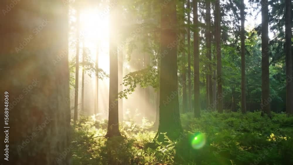 Poster sunlight filtering through a dense forest
