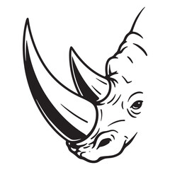 Bold black and white illustration of a rhinoceros head isolated on white background