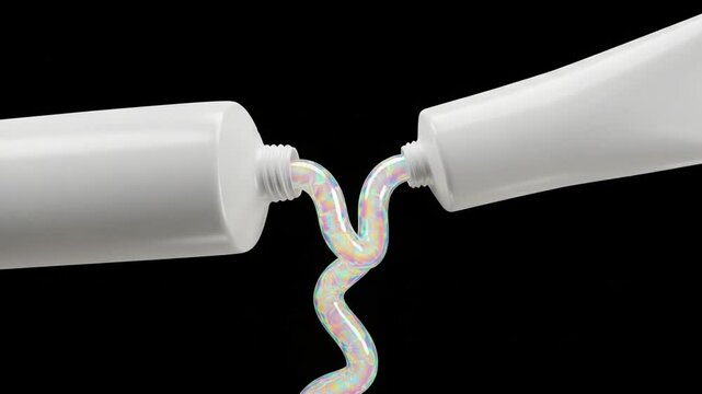 Close-up of toothpaste tubes squeezing colorful paste