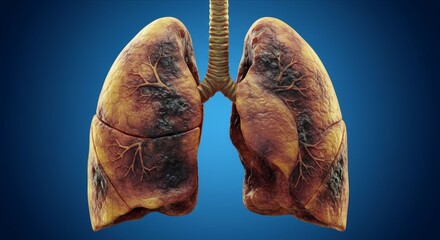Smoking Damaged Lungs, Lung Disease and Smoking Effects, Medical Illustration of Lung Damage from Smoking, Chronic Lung Disease and Respiratory Risk.