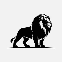 Majestic Lion Silhouette Logo – Powerful Black Lion Illustration on White Background for Branding and Tattoo Design

