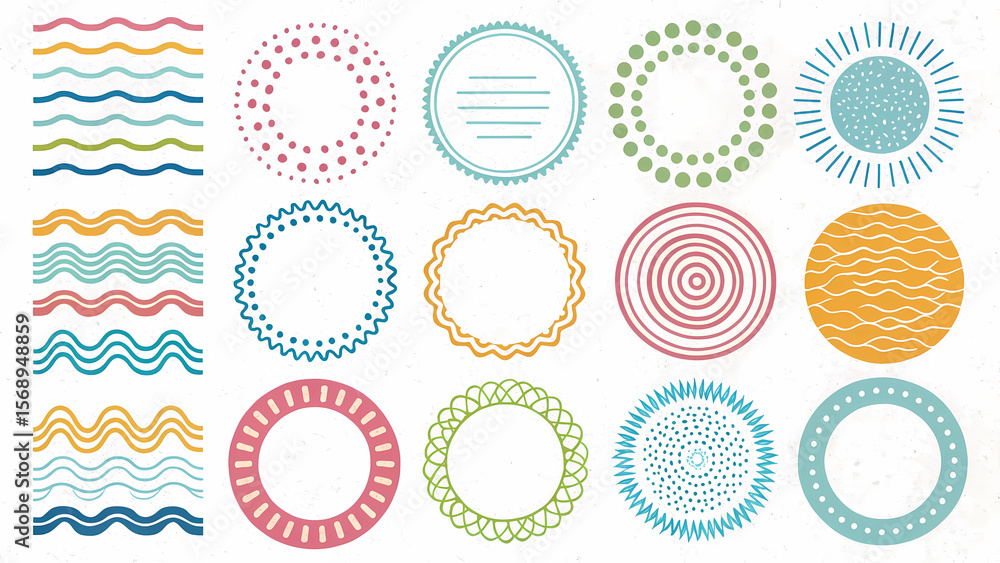 Poster vector decorative circle frames borders and wave lines design elements for graphic design and scrapb