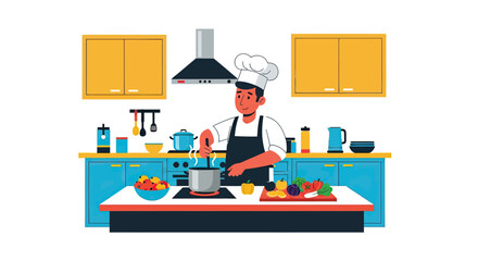 Chef Cooking Delicious Meal in Modern Kitchen