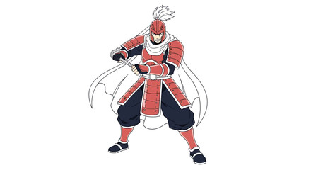 Samurai Warrior in Red Armor: Japanese Anime Illustration