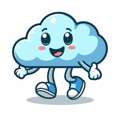 Happy Cloud Character Walking in the Sky