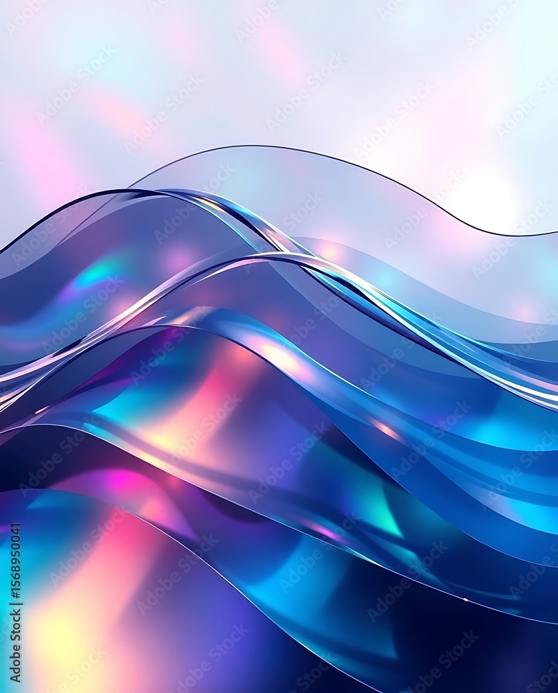 Poster captivating abstract iridescent waves in fluid motion with subtle gradients