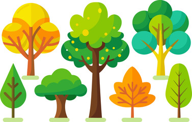 Fototapeta premium Flat Cartoon Tree Collection Vector Set