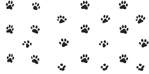 Seamless pattern of black and white dog paw prints