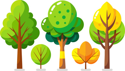 Fototapeta premium Flat Cartoon Tree Collection Vector Set