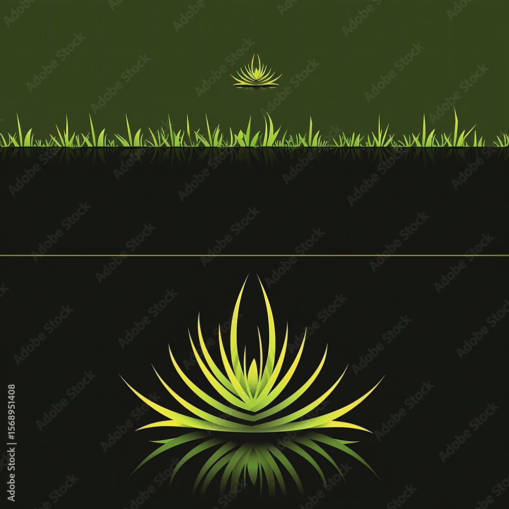 Poster serene greenery: abstract reflections of nature in a gradient field minimal design