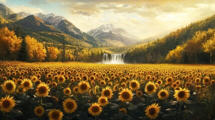 Sunflowers in a Mountain Valley