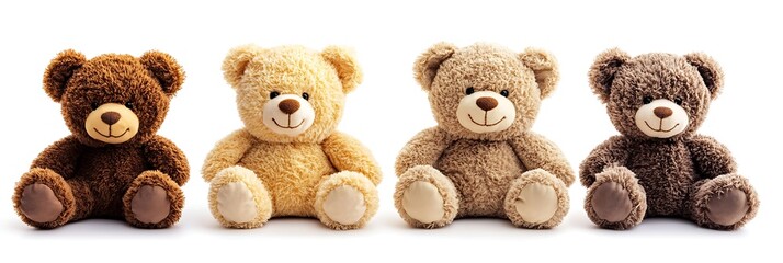 Cute teddy bear toys sitting isolated on a white background