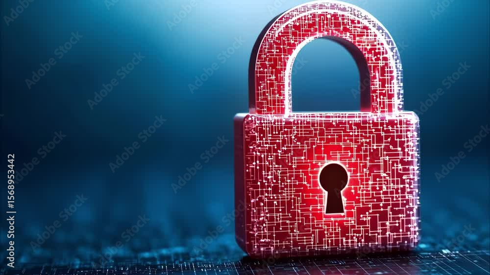 Poster a digital lock with a glowing keyhole, symbolizing cybersecurity and data protection.