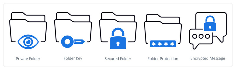 Fototapeta premium A set of 5 mix icons as private folder, folder key, secured folder