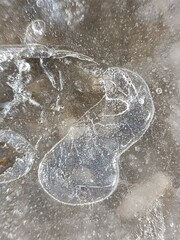 Close-up of frozen water bubbles on an ice surface