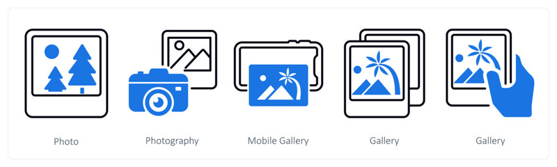 A set of 5 mix icons as photo, photography, mobile gallery