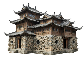 Ancient Chinese Architecture A Stone and Timber Structure isolated on transparent baackground