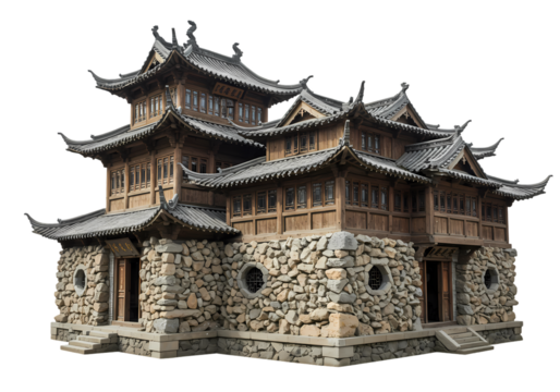 Ancient Chinese Architecture A Stone and Timber Structure isolated on transparent baackground