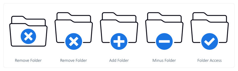 A set of 5 mix icons as remove folder, add folder, minus folder