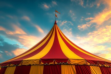 Colorful circus tent top at sunset