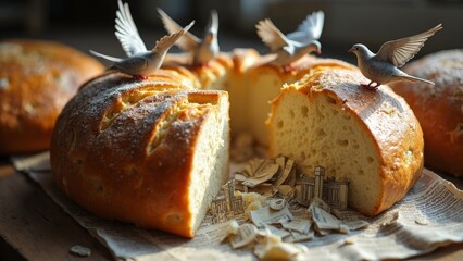Half cut bread gourmet scene