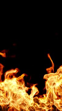 Vertical flames burning heat rendering isolated on black backgrounds 4k