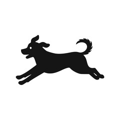 Fototapeta premium Silhouette of a happy dog running with its tongue out, isolated on white.