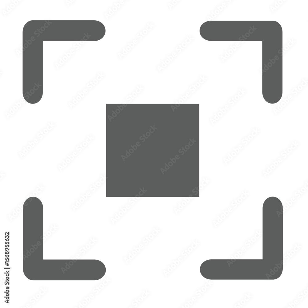 Aufkleber simple gray square icon centered within corner brackets on black background