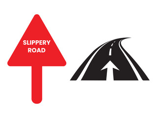 Slippery Road Sign and Highway Ahead