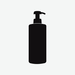 Black silhouette of a soap or sanitizer dispenser with pump top on white background. Clean outline design, perfect for icons, labels, packaging, and hygiene-related graphics.