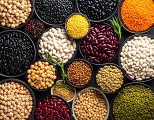 mixed legumes top flat view AI generated