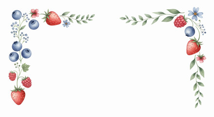 Happy summer text set vector icon with curved berry corner design in botanical summer style