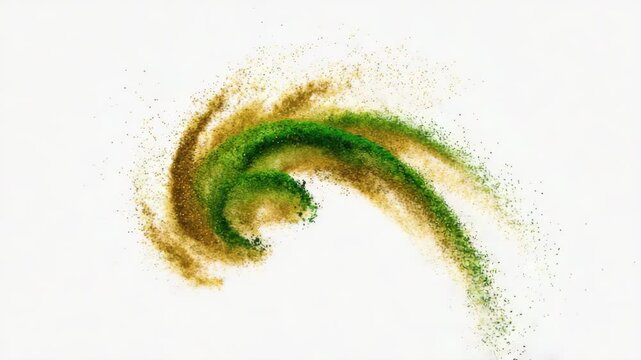 Golden dust swirl rotating in spiral motion on green background (#00FF00), perfect for magic or product transitions, 4K, isolated on white background