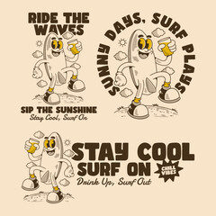 Surfboard Mascot with Chill Summer Catchphrases Design
