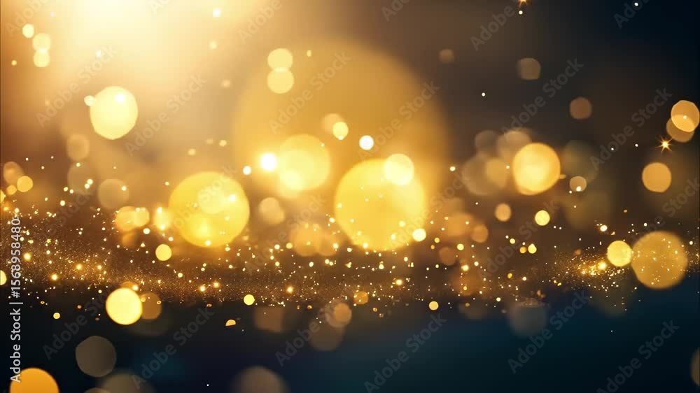 Poster a blurred background of shimmering gold and yellow bokeh lights, creating a festive and luminous atm