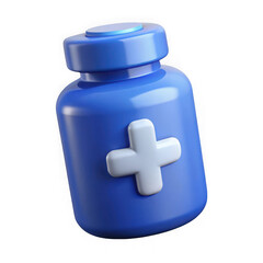 Obraz premium Blue medicine bottle with cross isolated on transparent background