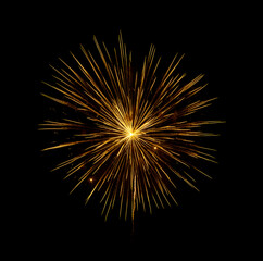 Golden firework sparkling on black background for celebration and anniversary