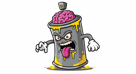 Angry Spray Paint Can with Brain and Dripping Paint