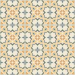 Vector seamless tile pattern. Abstract background. Ceramic tiles. Indigo blue flower azulejos decoration