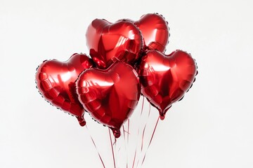 Red heart balloons bunch, celebration, studio, white background