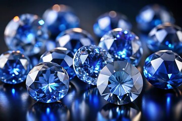 Bunch of blue diamonds are on a table
