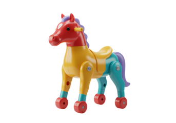 Multicolored Plastic Rocking Horse Toy A Whimsical Plaything isolated on transparent baackground