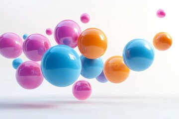 Colorful spheres floating in a white space