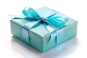 Obraz premium Blue box with a blue ribbon on top