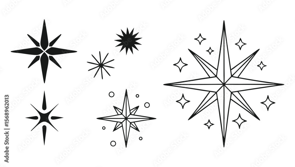 Poster assorted star vector icons different styles and shapes.