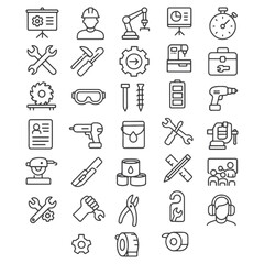 Workshop Line Icons – Vector Set Featuring Tools, Equipment & Technical Elements for Crafts, DIY & Industrial Projects