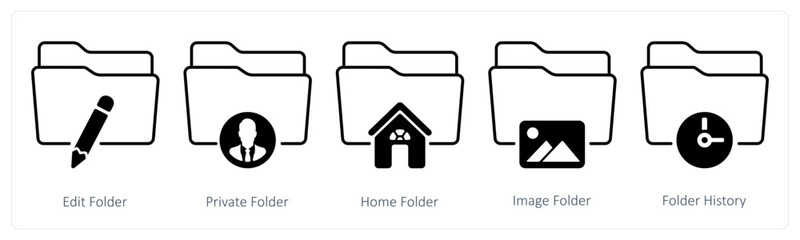 A set of 5 mix icons as edit folder, private folder, home folder