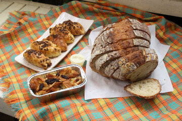 fresh baked bread on wooden table